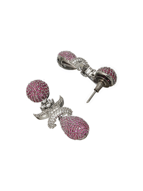 Red Ruby Studded Statement Oval Drop Earring