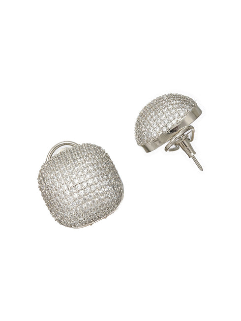 White Rhodium Zircon Square Studds Earring