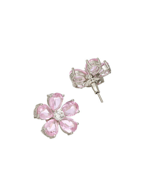 Pink Zircon Floral Minimal Studds Earrings