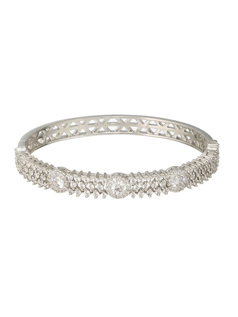 Silver Plated Zircon Studded Luxe Bangle Bracelet
