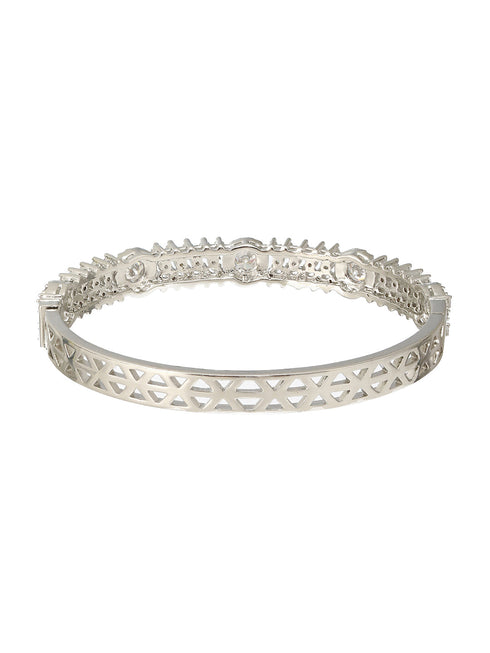 Silver Plated Zircon Studded Luxe Bangle Bracelet