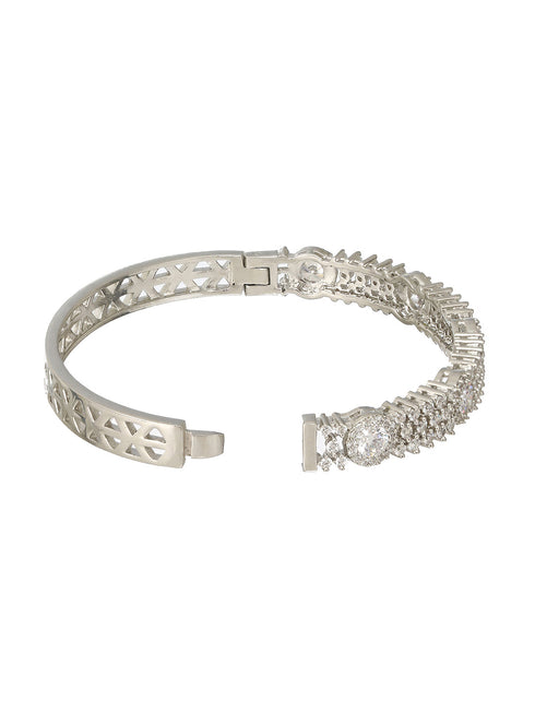 Silver Plated Zircon Studded Luxe Bangle Bracelet