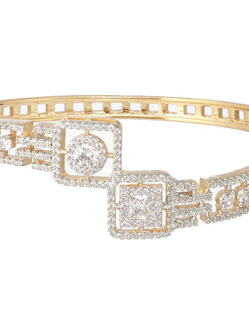 Gold plated White Zircon Studded Statement Bangle Bracelet