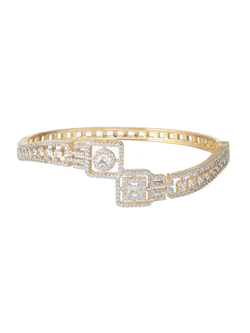 Gold plated White Zircon Studded Statement Bangle Bracelet