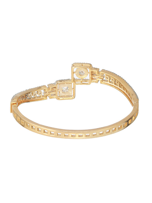 Gold plated White Zircon Studded Statement Bangle Bracelet