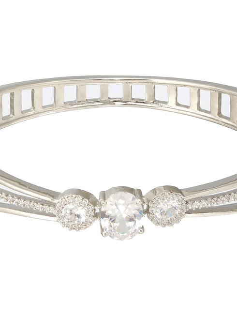 Silver plated White Zircon Studded Minimal Kada Bracelet
