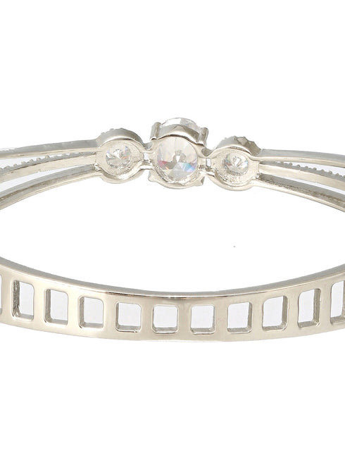 Silver plated White Zircon Studded Minimal Kada Bracelet