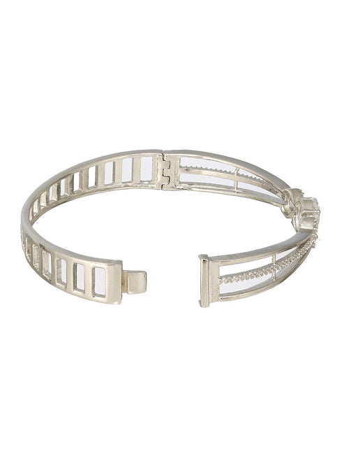 Silver plated White Zircon Studded Minimal Kada Bracelet