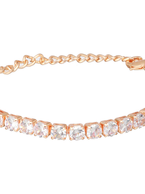Gold Toned White AD Studded Minimal Tennis Bracelet