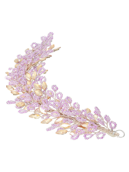 Gold Toned Purple Pearl Embedded Statement Hair Comb Pin