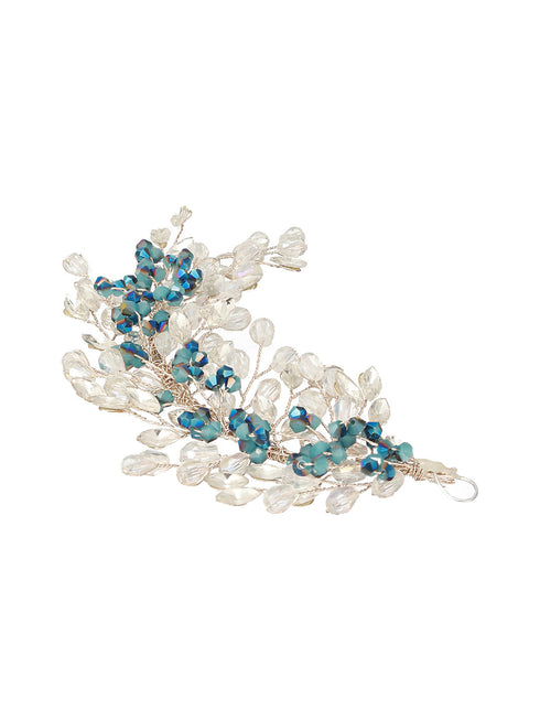 Silver Toned Blue Crystal Beaded Statement Hair Pin