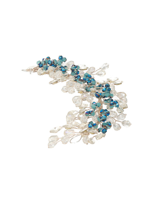 Silver Toned Blue Crystal Beaded Statement Hair Pin