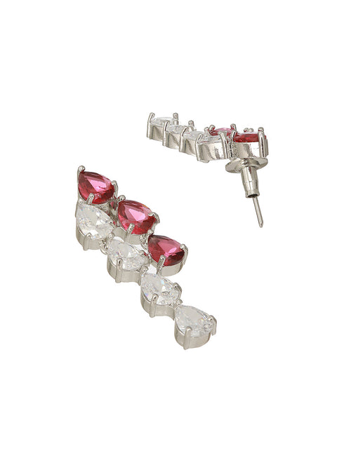 Silver Toned Red CZ Statement Designer Necklace Jewellery Set