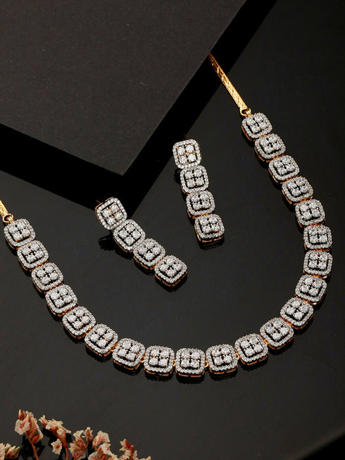 Gold Polished White CZ Studded contemporary Jewellery set