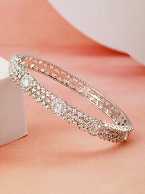 Silver Plated Zircon Studded Luxe Bangle Bracelet