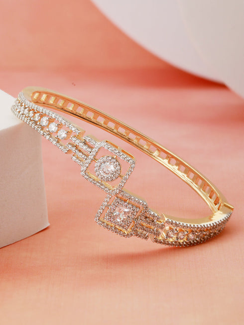 Gold plated White Zircon Studded Statement Bangle Bracelet
