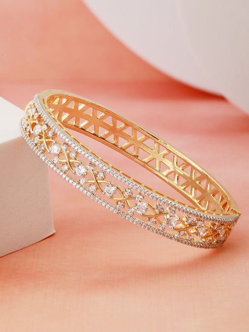 Gold Plated White Zircon Statement Bangle Bracelet