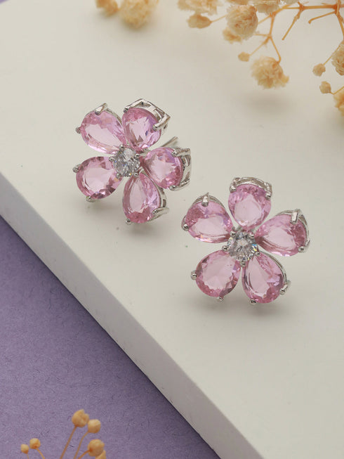 Pink Zircon Floral Minimal Studds Earrings