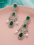 Silver Toned Green Zircon Pearl Beaded Statement Chandelier Earrings