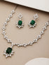 Silver Plated Green AD Studded Floral Necklace