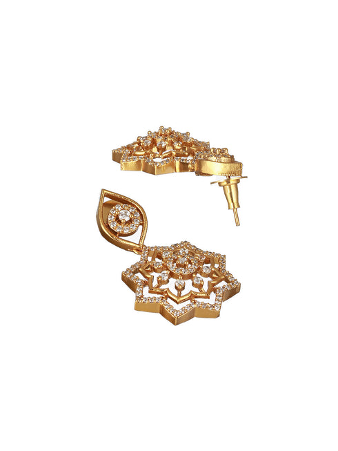 Gold Plated CZ Studded Floral Locket Jewellery Set