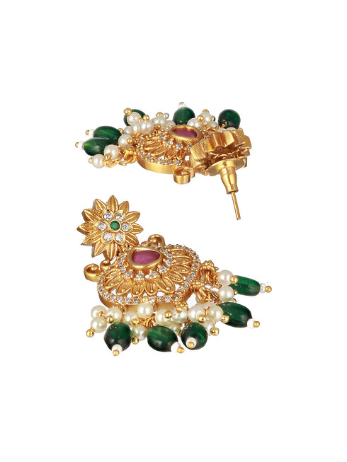 Gold Plated Pearl Mala Haram Floral Necklace Jewellery Set
