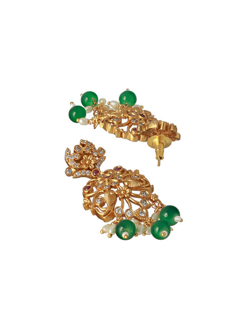 Gold Toned Pearl Mala Peacock Haram Necklace Jewellery Set