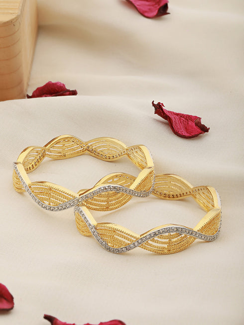 A Pair Of 2 Gold Dual Toned AD Studded hand Crafted Bangles