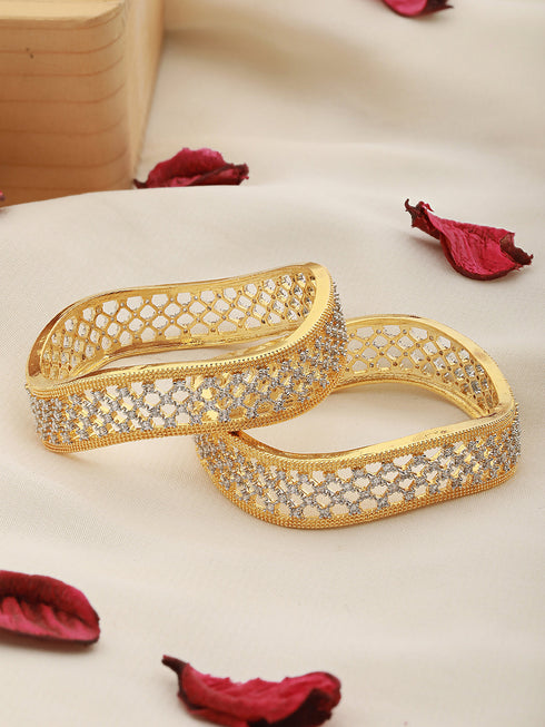 Set Of 2 Gold Plated AD Studded Cut -Out Hand Crafted Bracelet Bangles