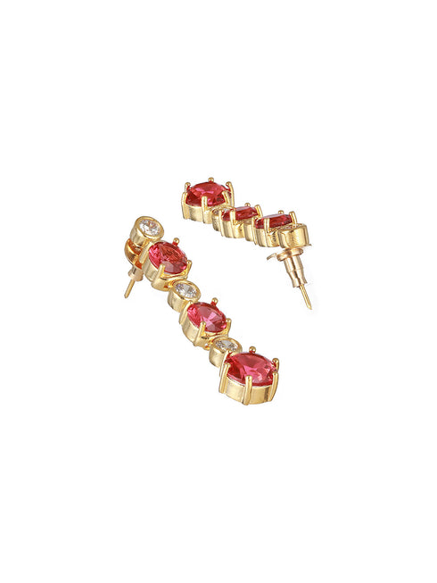 Gold Toned Red Ruby Minimal Necklace jewellery Set