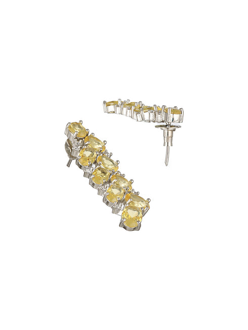 Silver Toned Yellow AD Studded Minimal Designer Jewellery Set