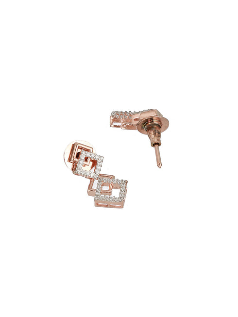 Rose Gold Plated AD Studded Minimal Geometric Necklace Jewellery Set