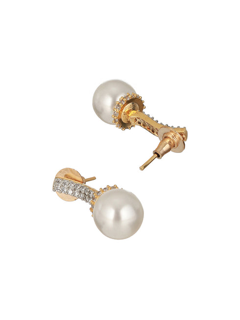 Gold Toned Pearl Minimal Officewear Drop Earrings