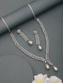 Silver Toned CZ Studded & Pearl Beaded Statement Necklace Jewellery Set