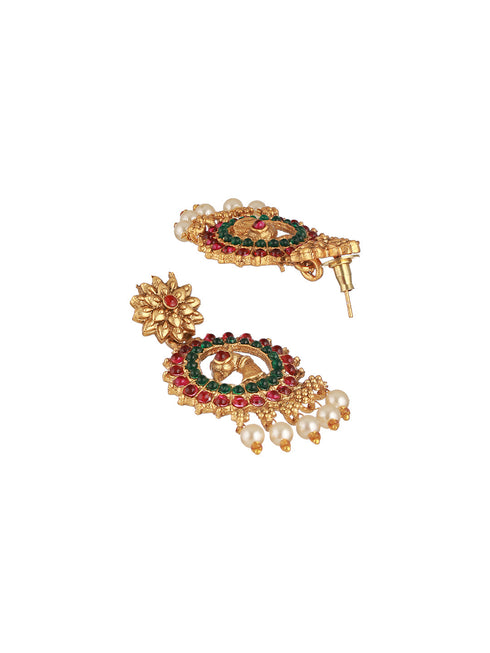 22K Gold-Plated Multi Stone-Studded Handcrafted Temple Luxury Jewellery Set