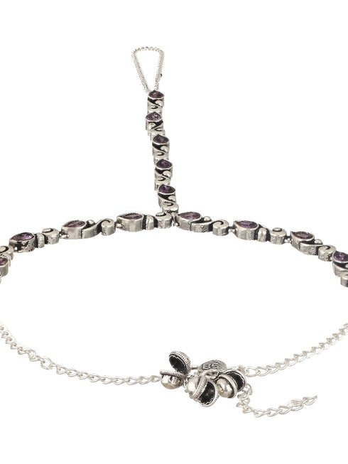 Silver Oxidised Stone Studded Foot Harnass Anklet Payel