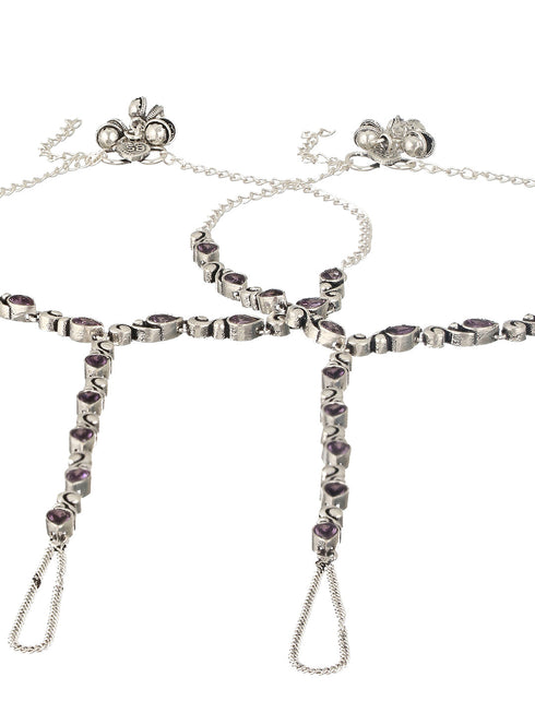 Silver Oxidised Stone Studded Foot Harnass Anklet Payel