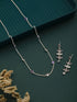 Silver Toned Amethyst Purple Minimal Necklace With Floral earrings Jewellery Set