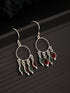 Silver Toned Red & Green AD Minimal Chandbali Earring