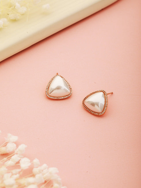 Gold Toned Freshwater Pearl Minimal Triangular Studds earringsEarring
