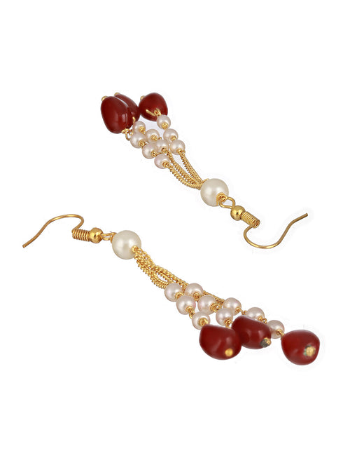 Gold Plated Red Pearl Maala Necklace Jewellery Set