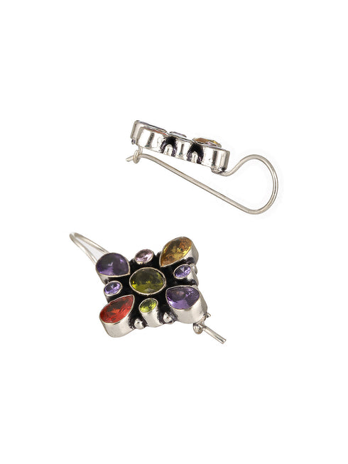 Silver plated Multi CZ Statement Minimal Officewear Hook Earring