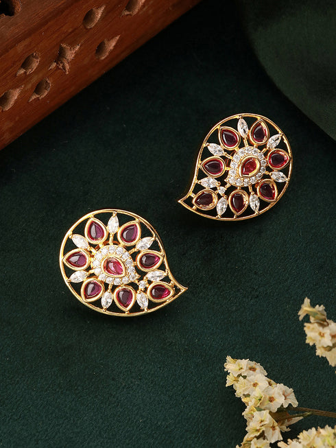 Gold Plated Red Kemp Mango Minimal Studds Earrings