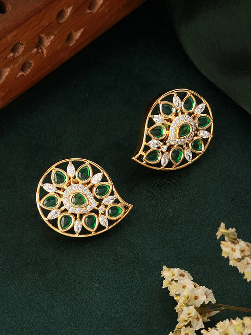 Gold Plated Green Kemp Mango Minimal Studds Earrings