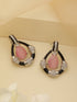 Black Enamelled Pink AD Minimal Tear Shaped Designer Earrings