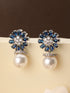 Silver Plated Blue AD & Pearl Beaded Floral Earrings