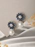 Silver Plated Blue AD & Pearl Beaded Floral Earrings