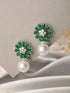 Silver Plated Green AD & Pearl Beaded Floral Earrings