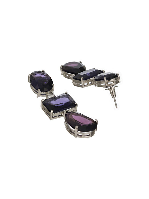 Silver Toned Blue Amethyst Doublet Studded Luxe Designer Necklace Jewellery Set