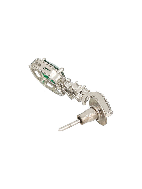 Silver Plated Green AD Minimal Dailywear Drop Earring